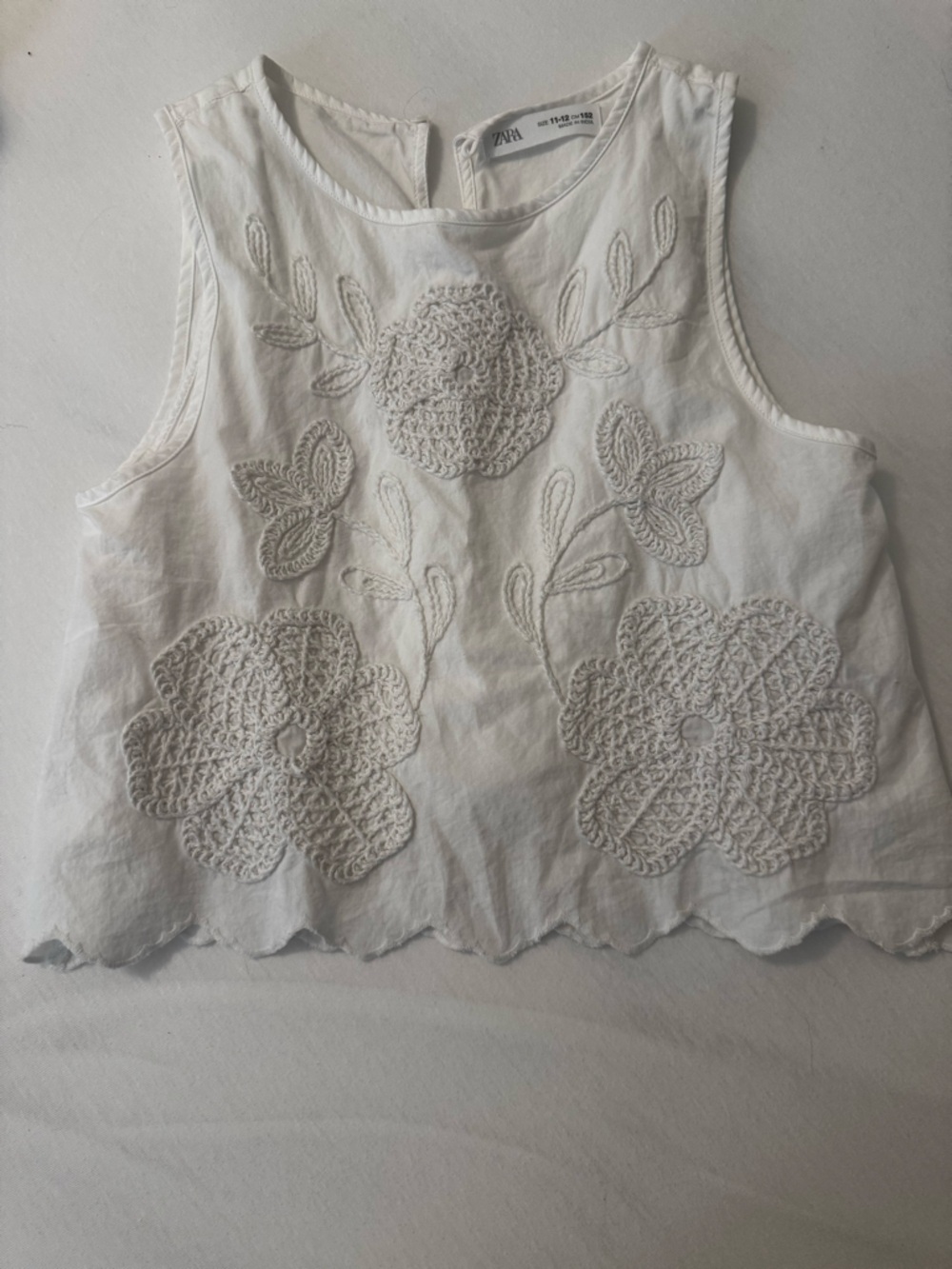 Girls Zara Cream Crochet Floral Tank Top